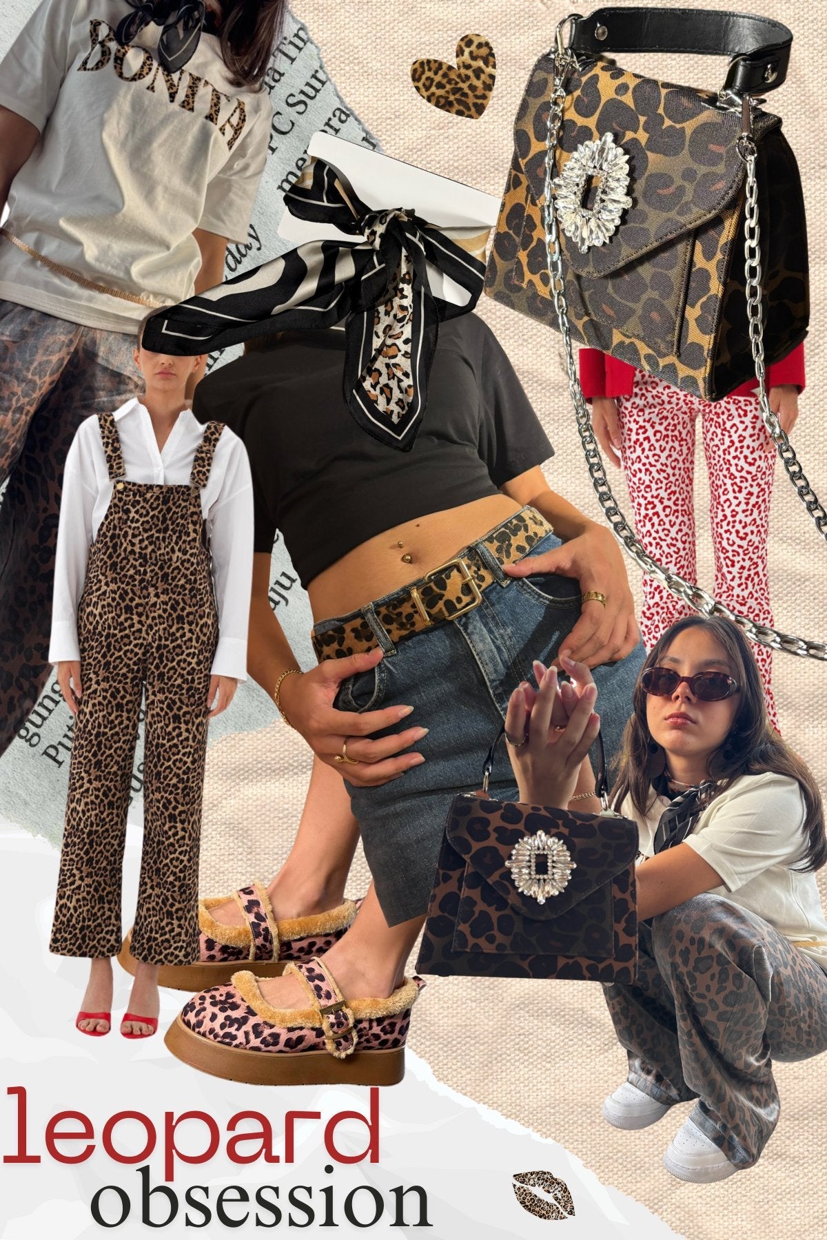 collage of leopard clothing and accessories 