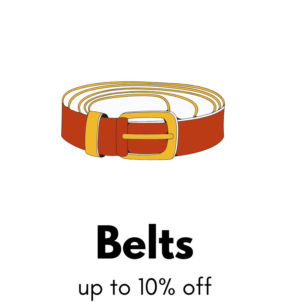 Red Belt image above text: Belts up to 10% off. Click to explore more.