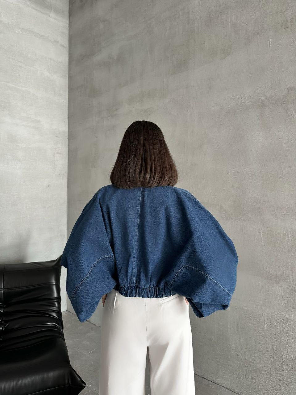 Aurelie Batwing Cropped Denim Jacket 3