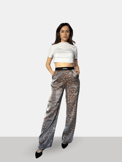 Chiara Shimmery Leopard Pants in brown