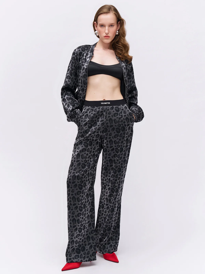 Chiara Shimmery Leopard Pants in gray