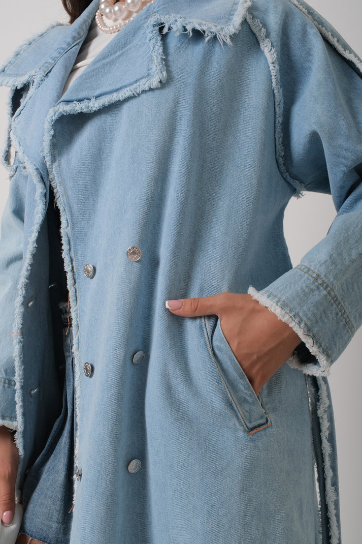 Delilah Trenchcoat in Light Denim pocket view