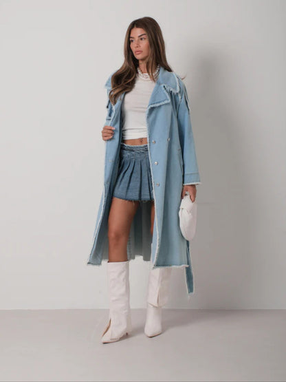 Delilah Trenchcoat in Light Denim open styiing