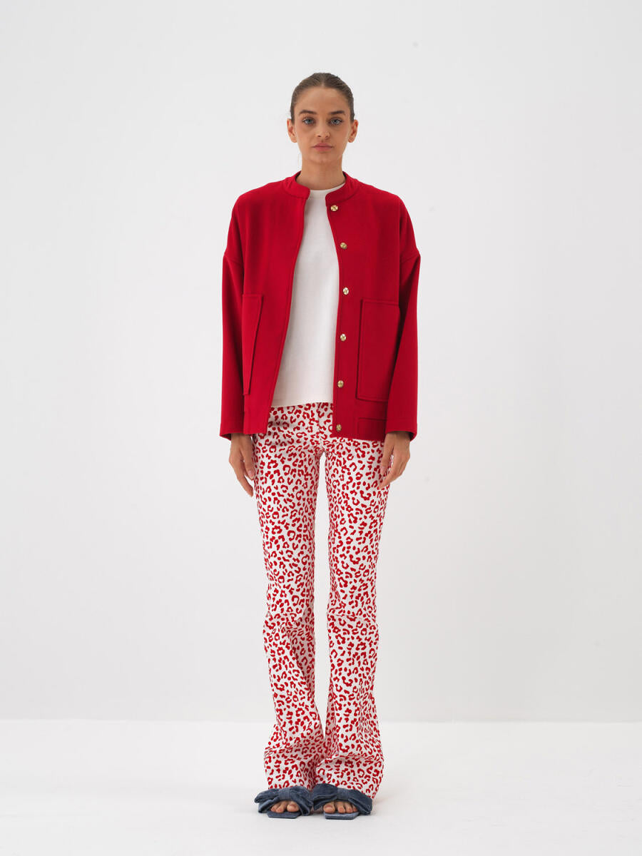 Elise Slim Fit Leopard Pants in red