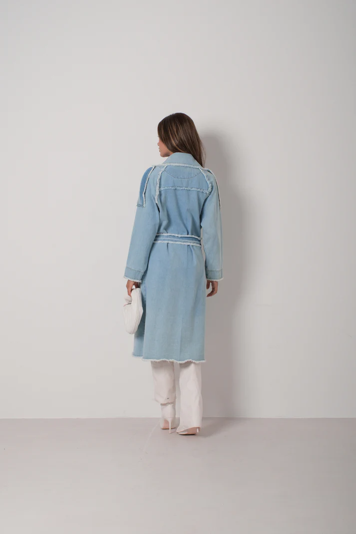 Harlow Trenchcoat in Light Denim behind