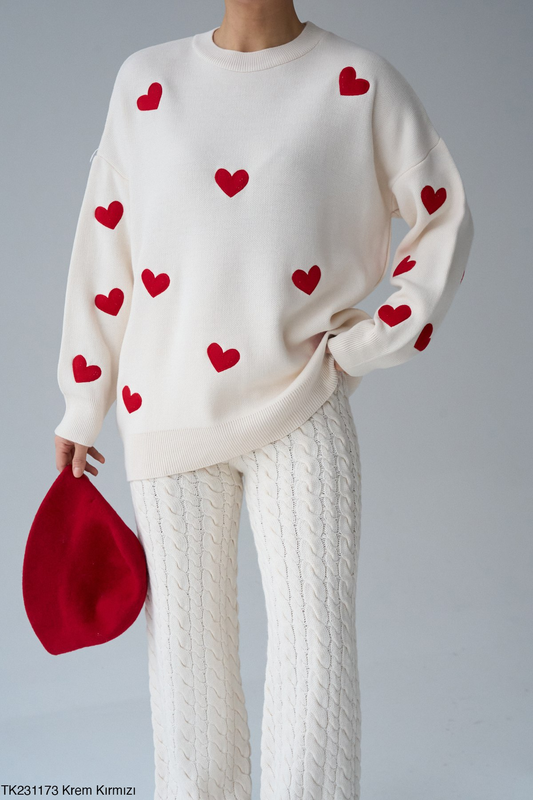 Harper Heart Detail Sweater in red