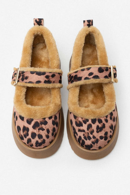 Irene Cozy Buckle Flats in leopard