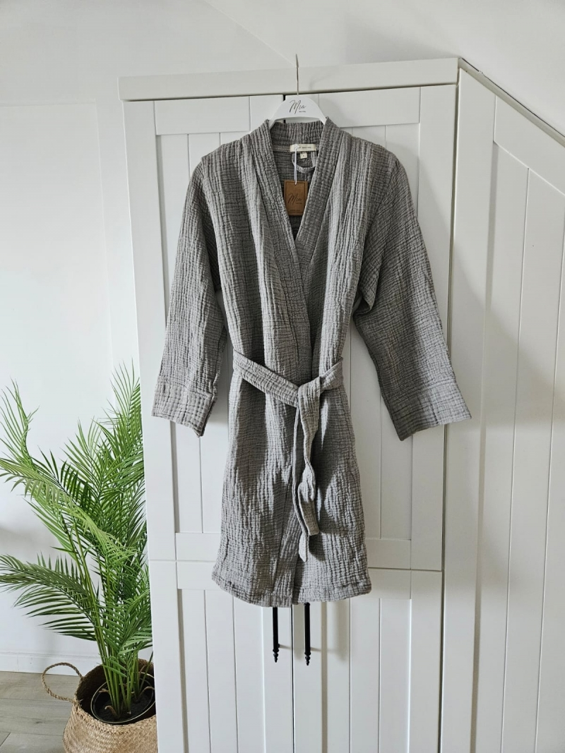 Julia Muslin Cover Up Robe in grey