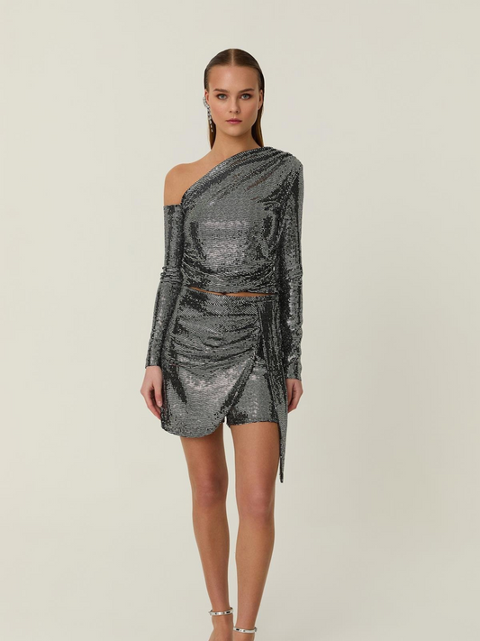 Khloe Sequin Asymmetrical Top in Silver 5