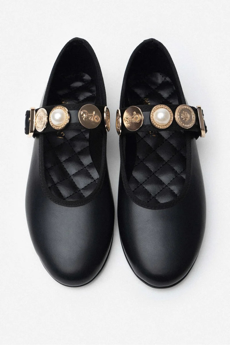 Meelo Metallic Button Flats in black 5