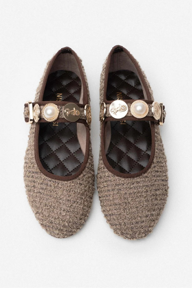 Meelo Metallic Button Flats in brown