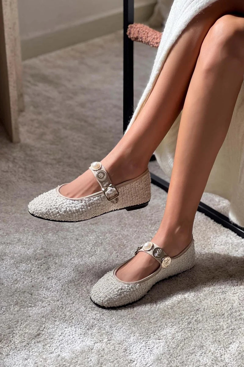 Meelo Metallic Button Flats in white 2