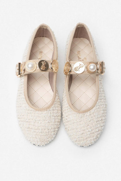 Meelo Metallic Button Flats in white 4