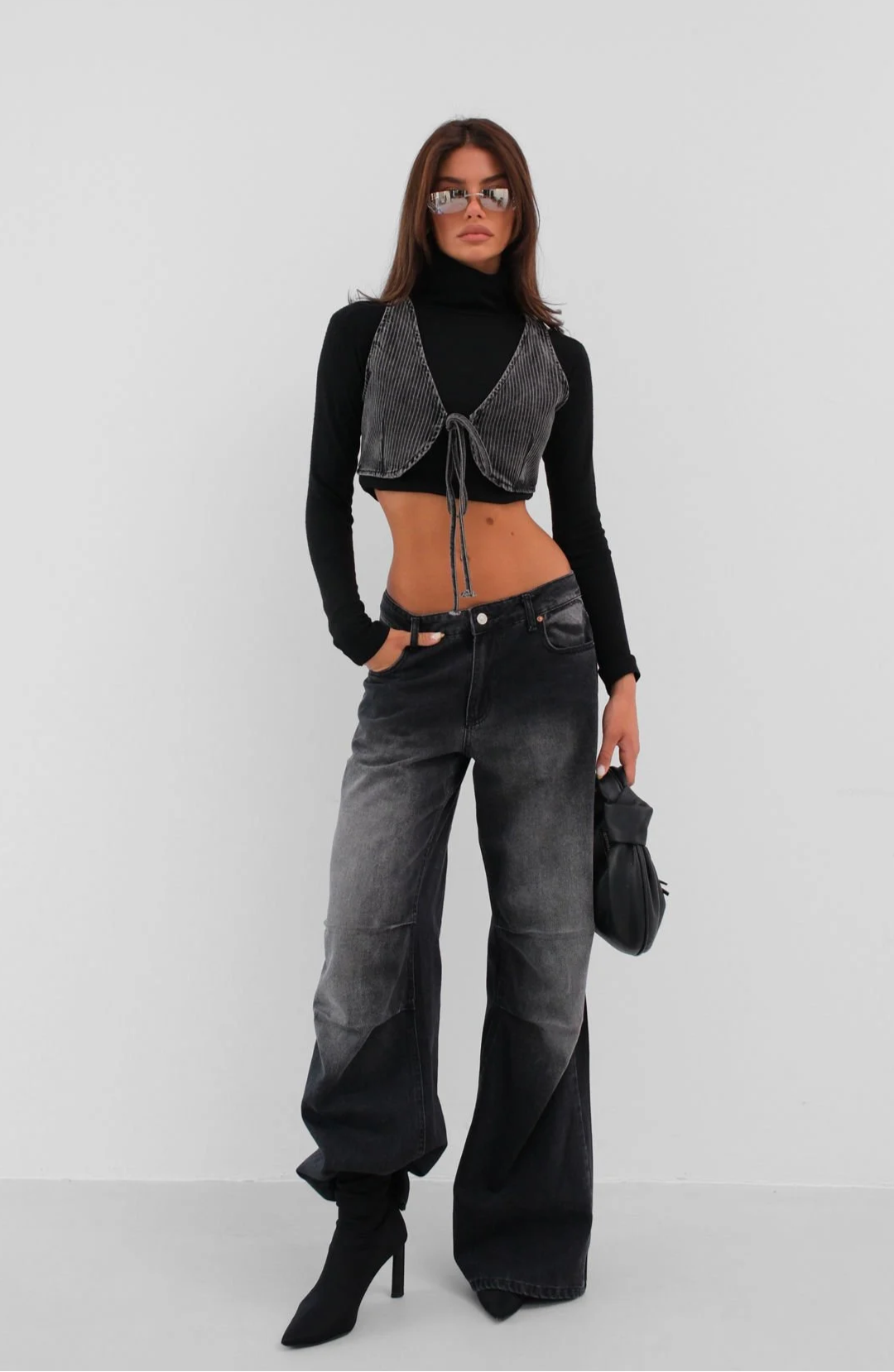 Nadia Denim Cropped Vest in black