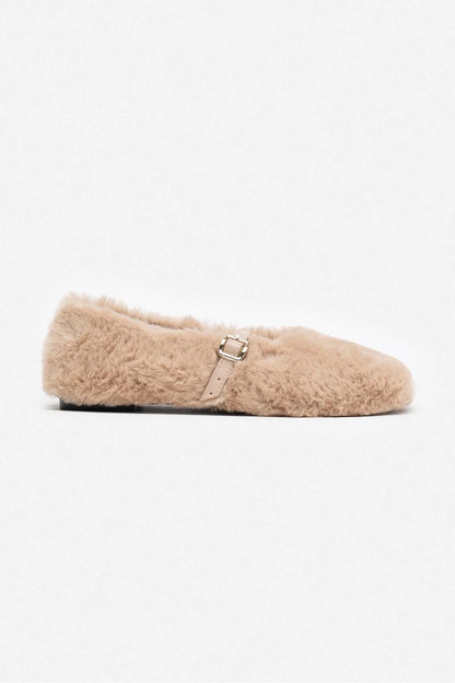 Reina Fur Flats in beige 3