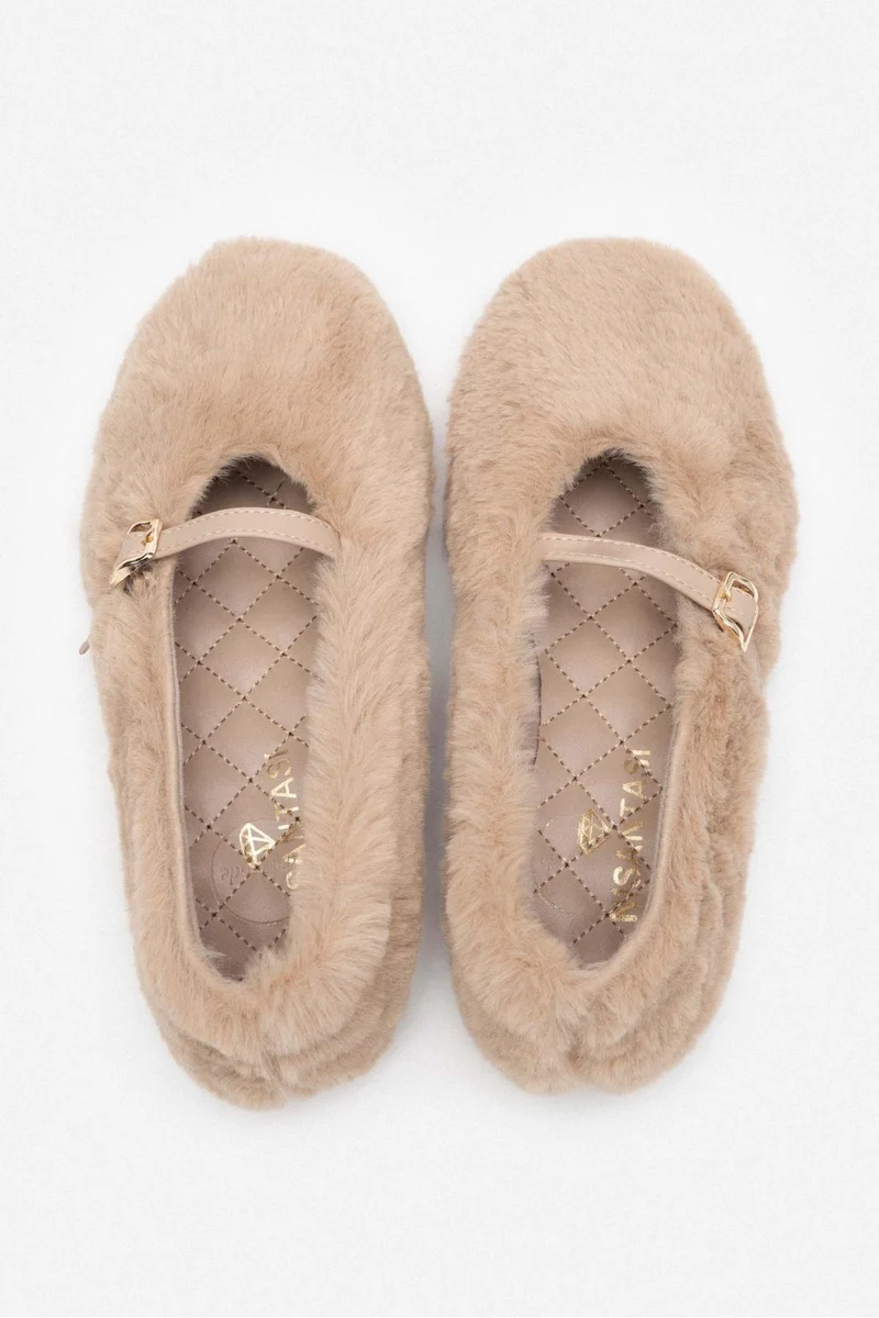 Reina Fur Flats om beige