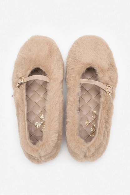 Reina Fur Flats om beige