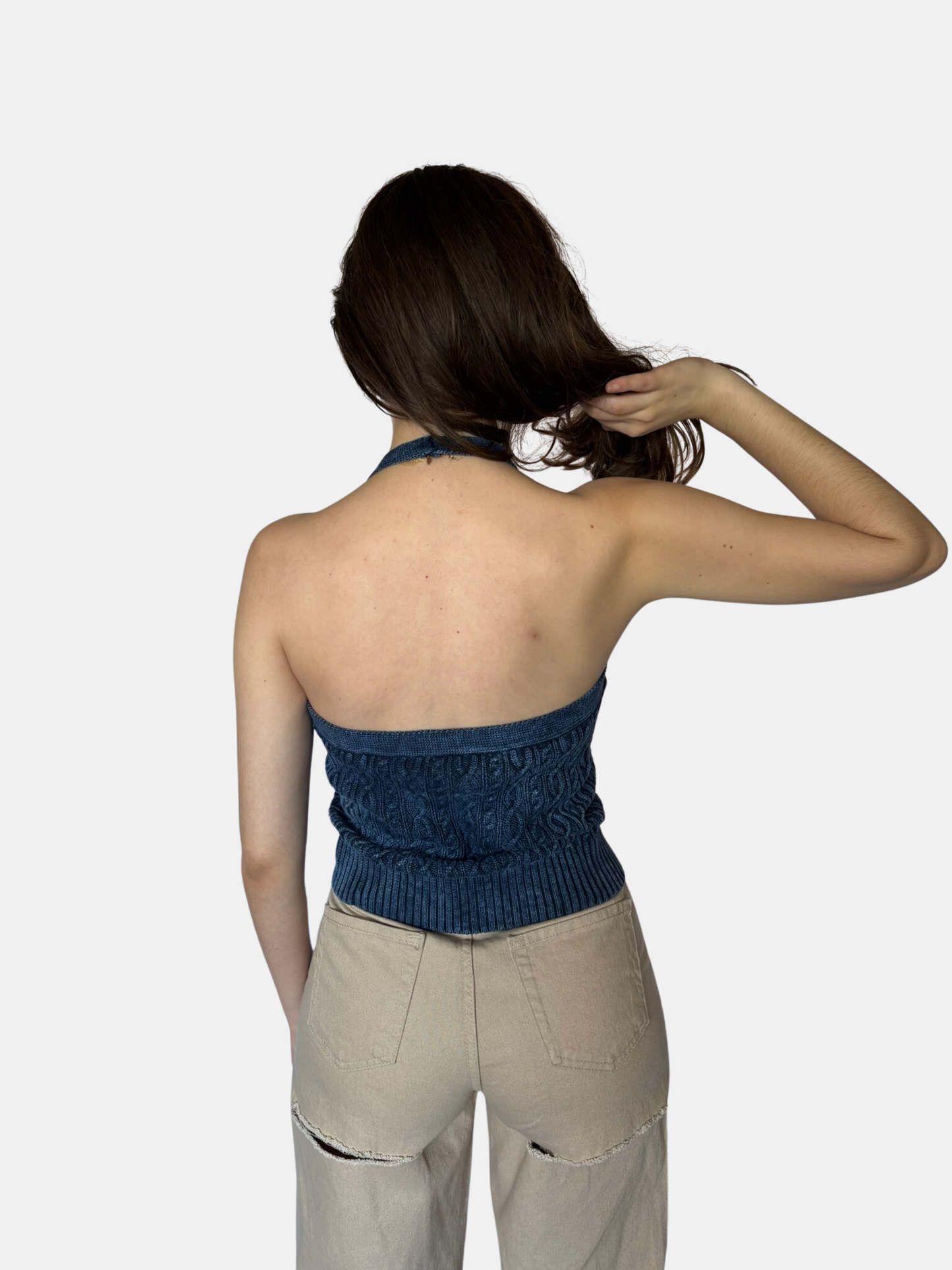 Sally Knit Halter Top in Navy 4