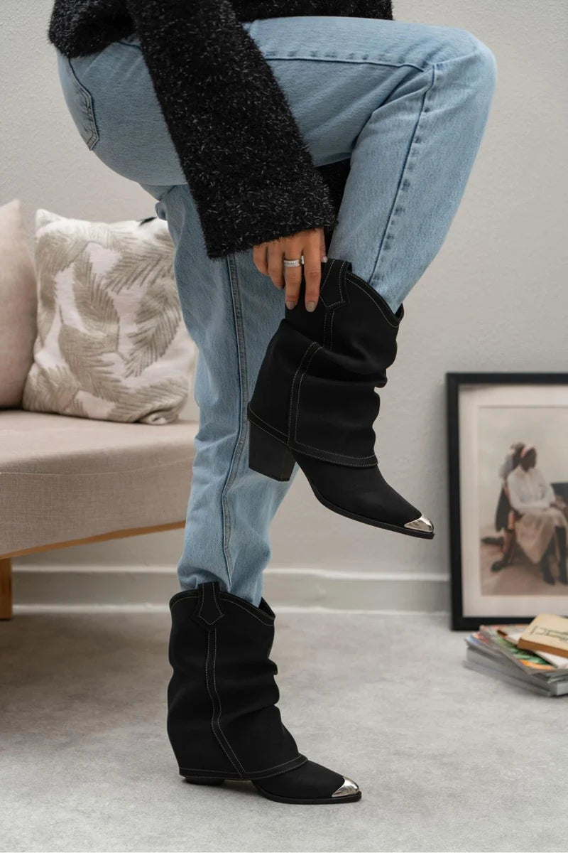 Adriana Foldover Booties in Black