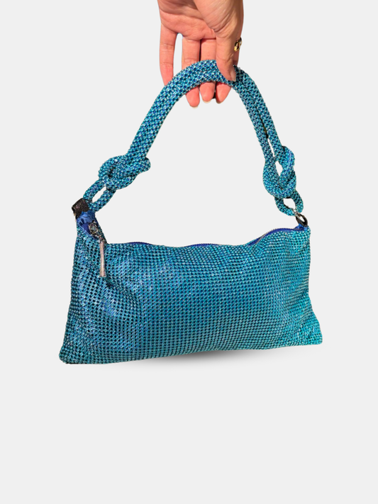 Selena Blue Crystal-Mesh Handbag